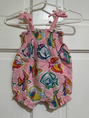 0-3 Month Summer Girls Beach Fish One Piece Outfit Vacation Mud Pie Multicolored